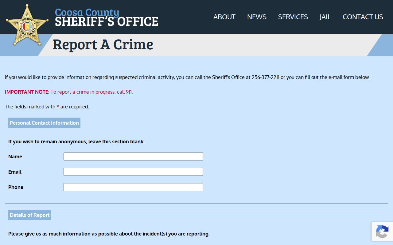Coosa County sheriff wanted-person tip form
